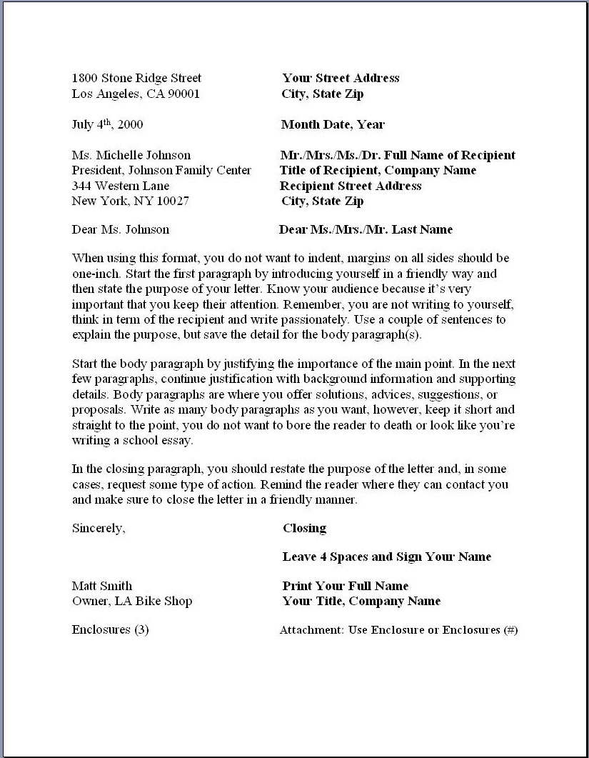 Free printable business letter template example
